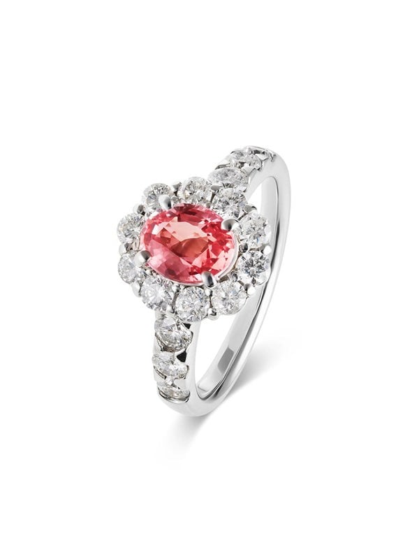 Gemdaia Natural Padparadscha Sapphire Halo Ring
