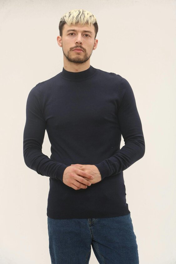 Elaina Fashion Men’s Slim Fit Jumper – 100% Cotton - Navy