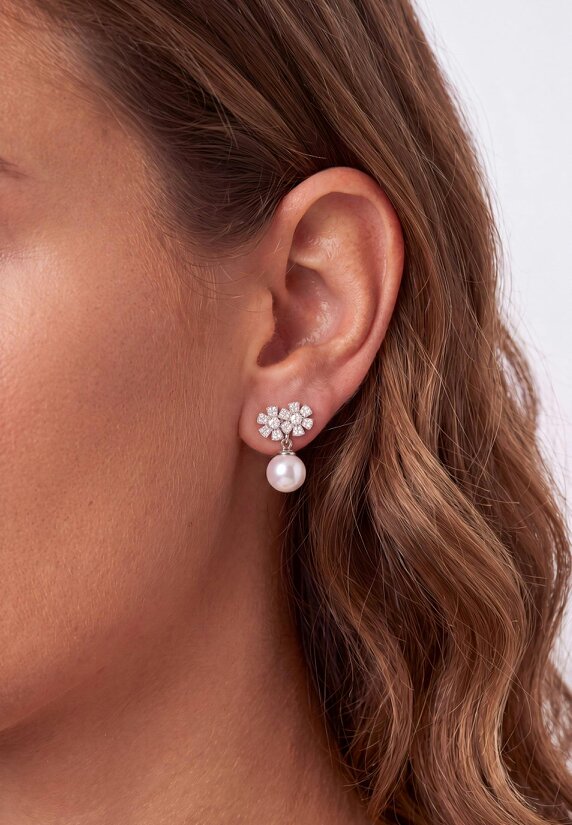 Latelita Bouquet And Pearl Drop Earrings Silver
