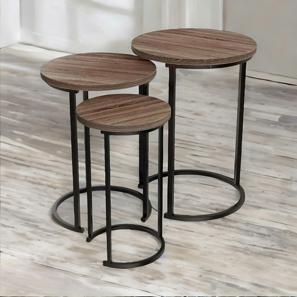 Rafaelo Mobilia Set Of 3 Round Wooden Nesting Tables Brown