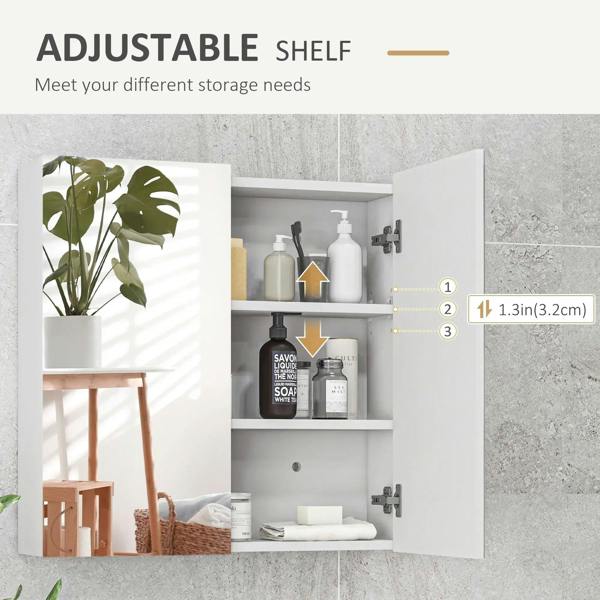 Bathroom mirror cabinet with adjustable shelf and open door showing interior