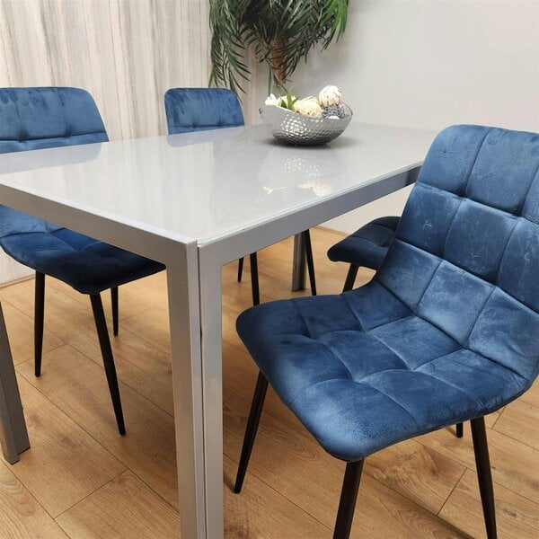 Kosy Koala Dining Table and 4 Blue Velvet Chairs Grey Glass Table 4 Velvet Chairs  Dining Room Furniture