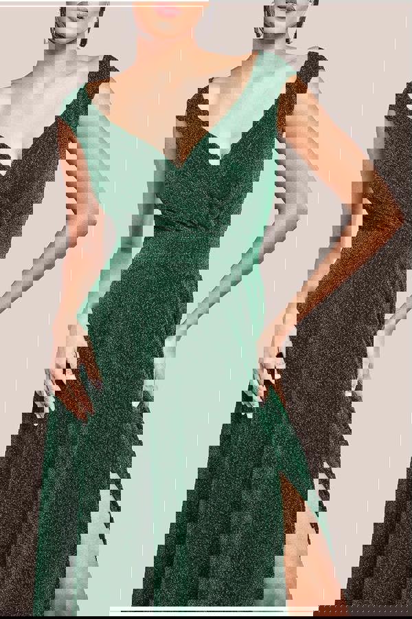 Crossover Lurex Glitter Maxi Dress - Emerald DR1886