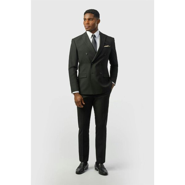 Limehaus Slim Fit Black Stretch Double Breasted Suit Jacket
