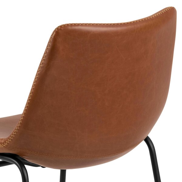 Wyld Haus Set of 2 Bogense Tan Brown Faux Leather Dining Chairs Cream Stitching