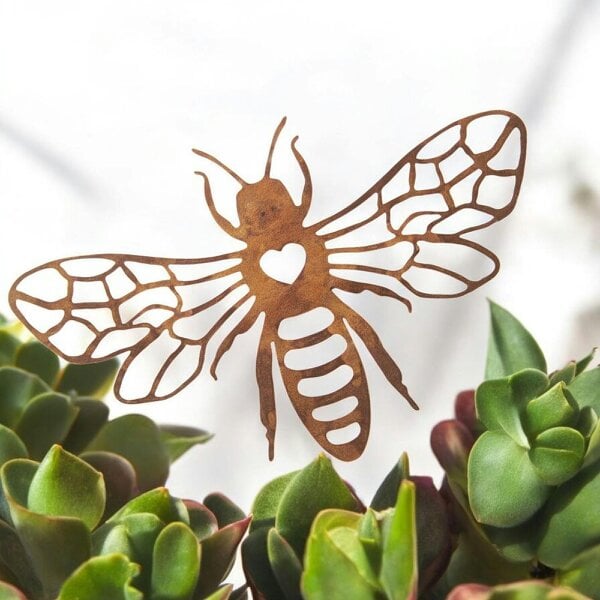 EDH Door Hardware Rusted Metal Honey Bee Silhouette Wall Art – 24 x 38 CM | Rustic Bee Wall Hanging for Indoor & Outdoor