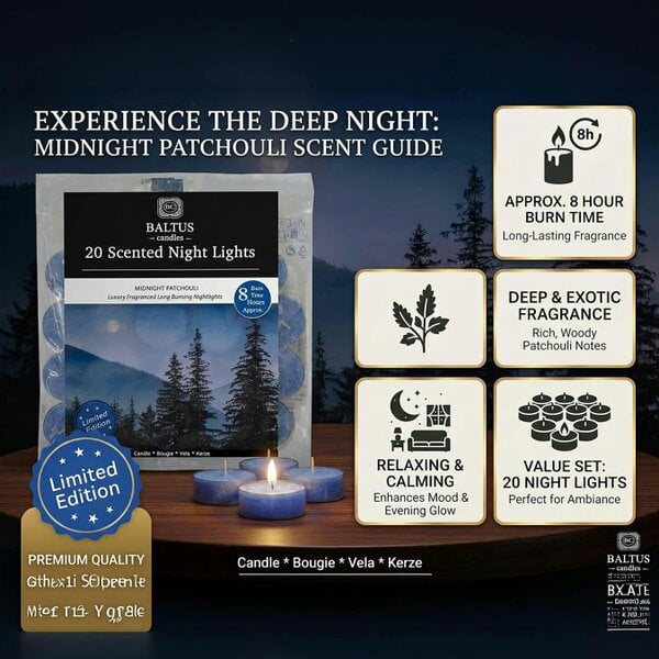 Baltus Midnight Patchouli Scented Tealight Candles, Pack of 20, Up to 8 Hour Burn Time
