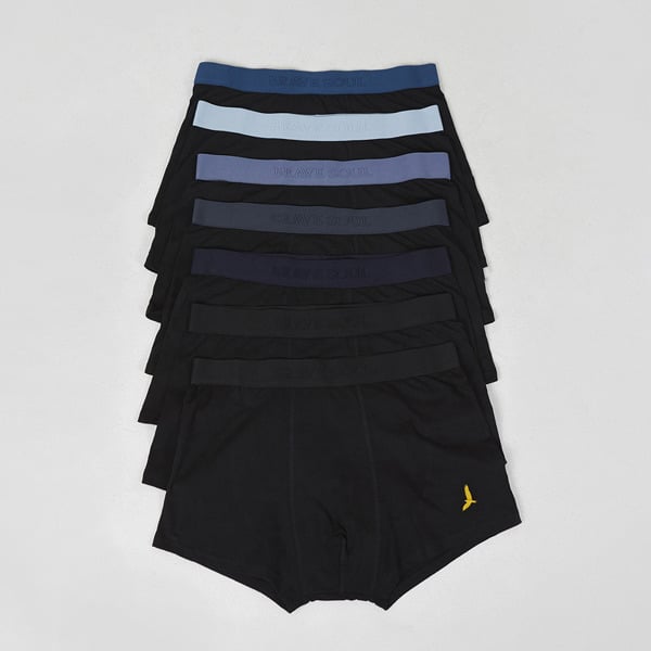 Brave Soul Pack of 7 Boxers with Embroidery Detail - Black
