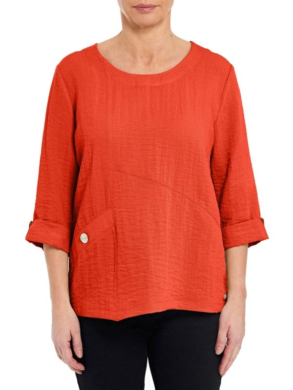 PennyPlain Asymmetric Hem Top - Coral