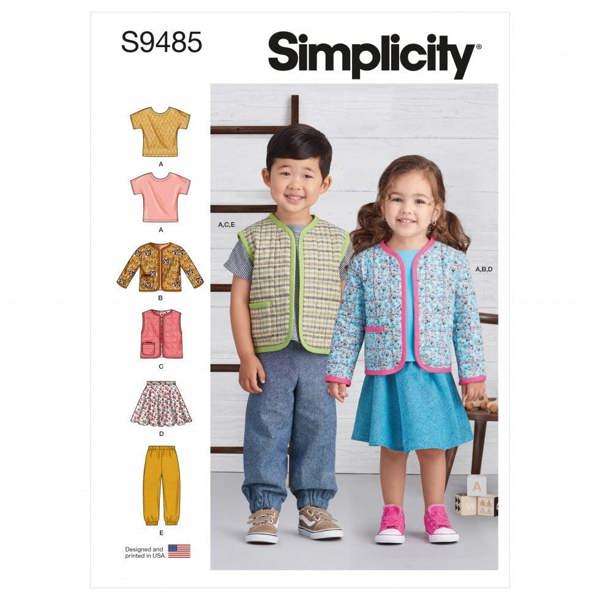 Simplicity Sewing Pattern 9485, Tops, Jackets, Waistcoats, Skirts, Trousers for Baby, Kids, A (1/2-1-2-3-4) - Intermediate