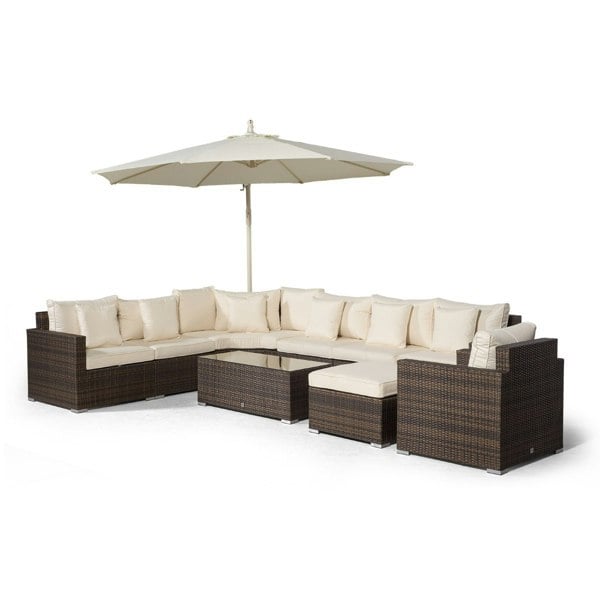 Giardino Santorini L Shape Modular 7 Seat Rattan Corner Sofa Set With Armchair, Large Coffee Table & Ottoman