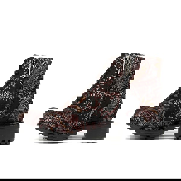 Embassy London Laviva Mid - Black & Gold & Burgundy - Women's rmid-height leather wide fitted ankle boot