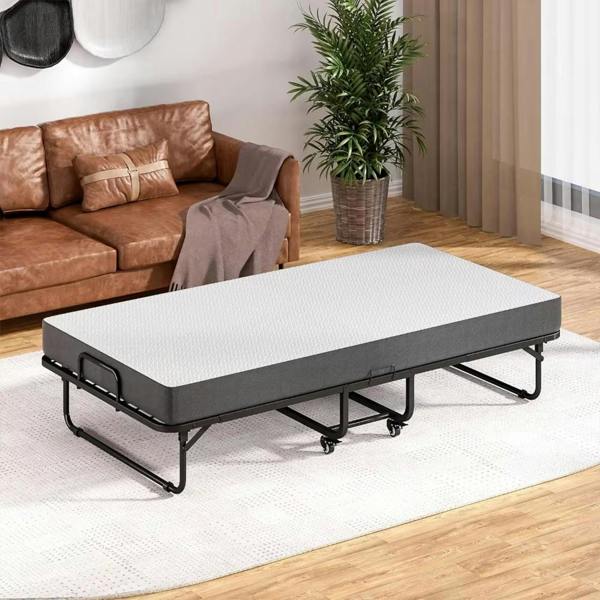Havendro Folding Single Guest Bed Padded Foam Metal Frame Fold Up Sleeper for Home Outdoor