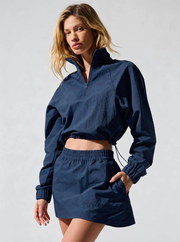 Anniou Cropped 1/4 Zip UV Protection Pullover - navy