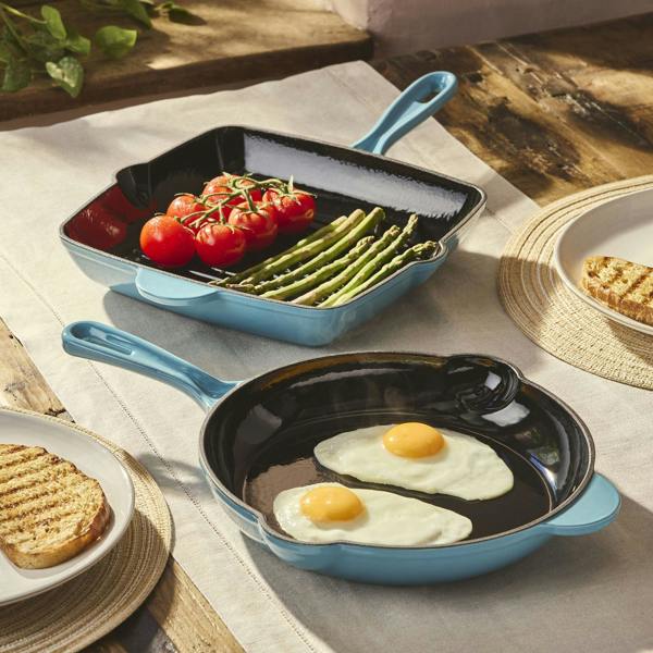 Cook Professional Cast Iron Frying Pan & Skillet 2 Piece Set | Teal