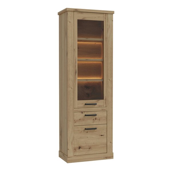 Wyld Haus Coppermere Artisan Oak Effect Tall Display Cabinet 2 Doors 1 Drawer