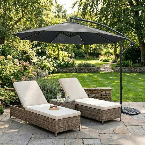 Jardi LED Cantilever Parasol 3m With Half Fan Base – Grey