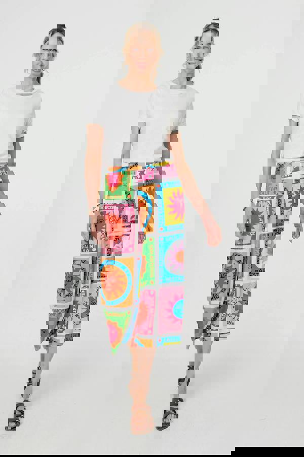 Orange | Patchwork Print Wide Leg Crop Trousers
