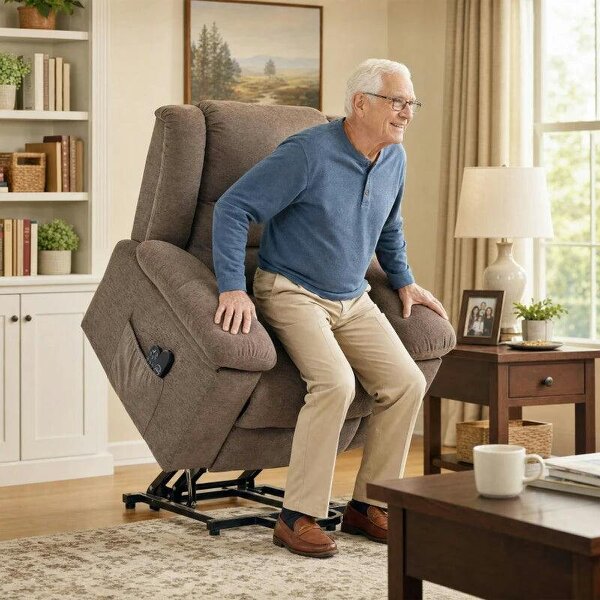 Oversized Riser Recliner Chair with Massage and Heat, Power Lift Recliner for Elderly with Wide Seat and Back, Brown
