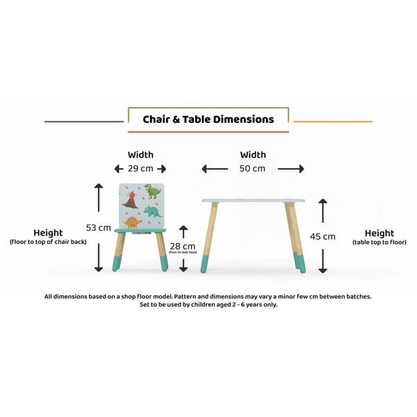 Kudlhome Dinosaur Table & Chair Set, Pattern