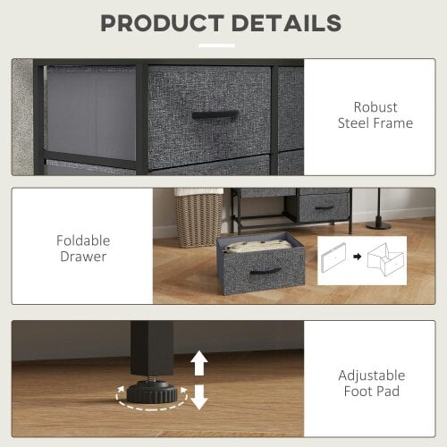 Wyld Haus Veroso Black Metal And Grey Fabric Black 6 Drawer Industrial Storage Dresser