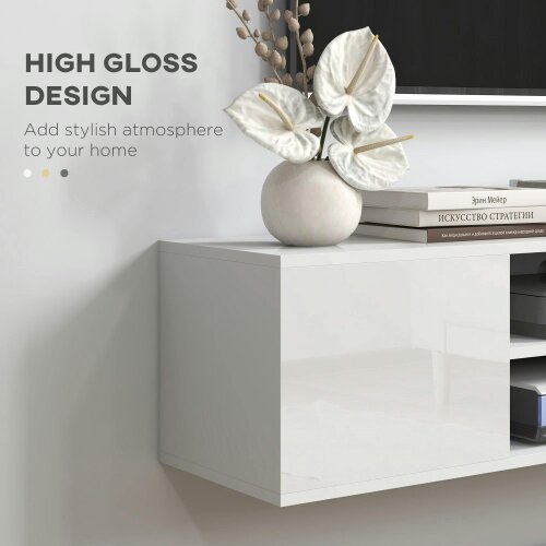 Wyld Haus Lumipa 140cm High Gloss White Floating TV Stand With Open Shelves And Doors For Screens Up To 60 Inches