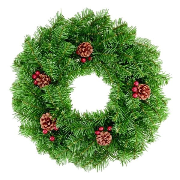 Premier Christmas Berries & Cones Wreath - Green/Red