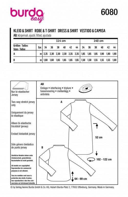 Burda Sewing Pattern 6080 Tops and Dresses For Women, 8-18 (34-44) - Easy