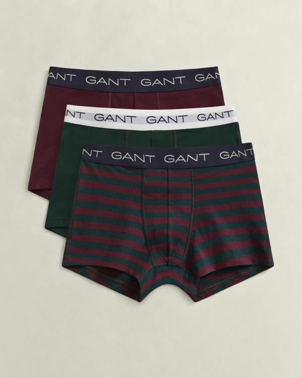 GANT Mens Striped Trunk 3 - Pack Gift Box - 374 Tartan Green | CHO | Designer Mens Underwear