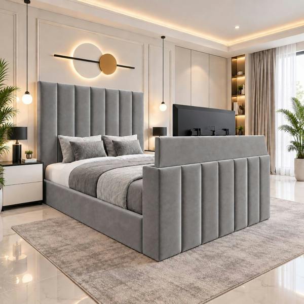 Paradise Beds Velmora Luxury Upholstered TV Bed with Tall Panel Headboard