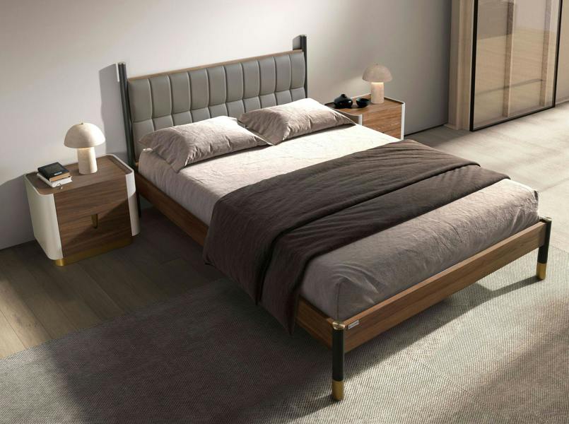 Angel Cerdá Bedside table walnut, beige, golden polished steel and walnut top 7187
