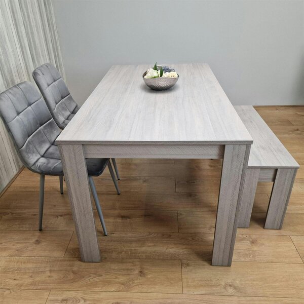 Kosy Koala Modern Rectangle Dining Table Set With 2 Grey Velvet Chairs And 1 Bench Dining Room Furniture