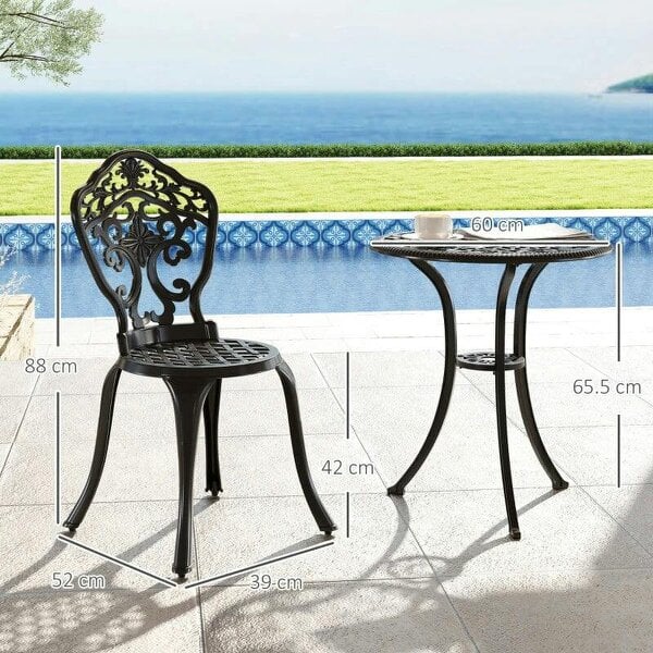 Three-Piece Aluminium Floral Bistro Set - Black