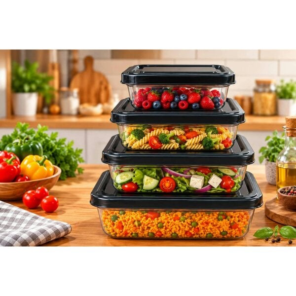 Dyzi 4 Piece Rectangular Airtight Food Storage Container Set Black