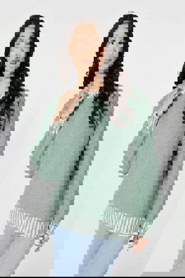 Sage | Contrast Trim Balloon Sleeve Jumper
