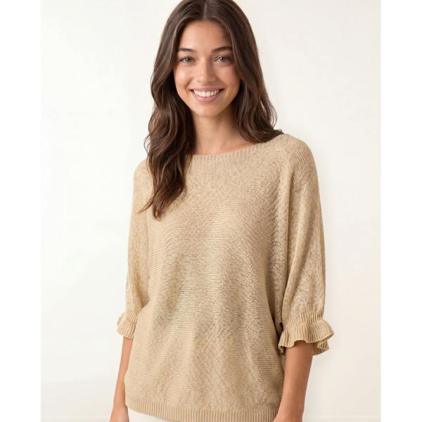 Blue Vanilla Frill Sleeve Metallic Top