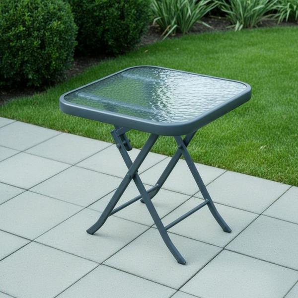 The Garden Marketplace Metal Framed Glass Top Folding Garden Side Table