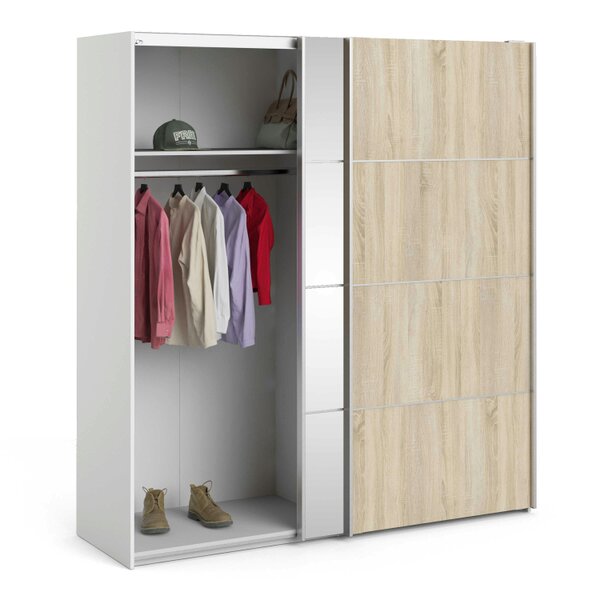 Wyld Haus Bordeaux Mirror and Natural Double Sliding Door Wardrobe 180cm 5 Shelves