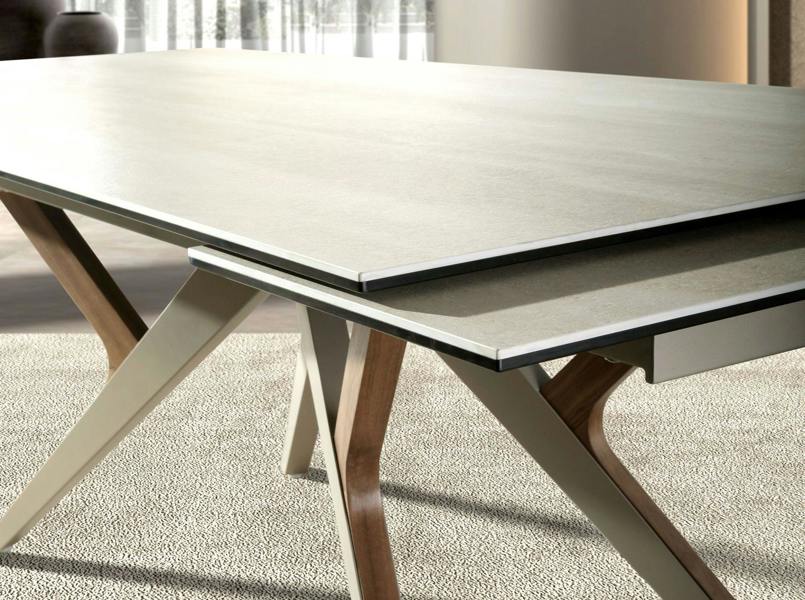 Angel Cerdá Rectangular extending dining table in porcelain marble, metallic sand steel and walnut 1155