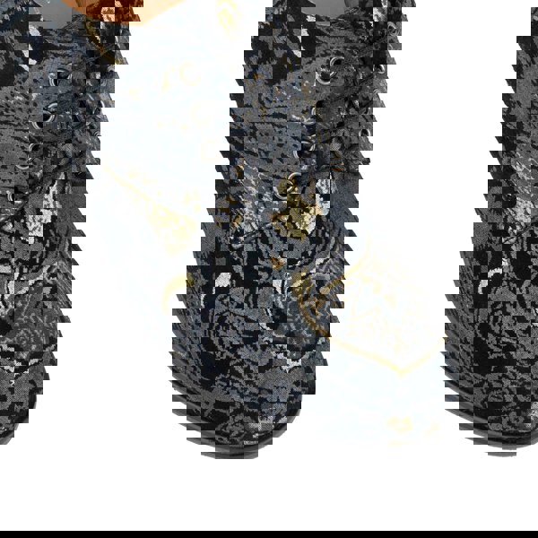 Embassy London Roulette - Black & Grey & Gold - Women's leather heeled oxford lace-up