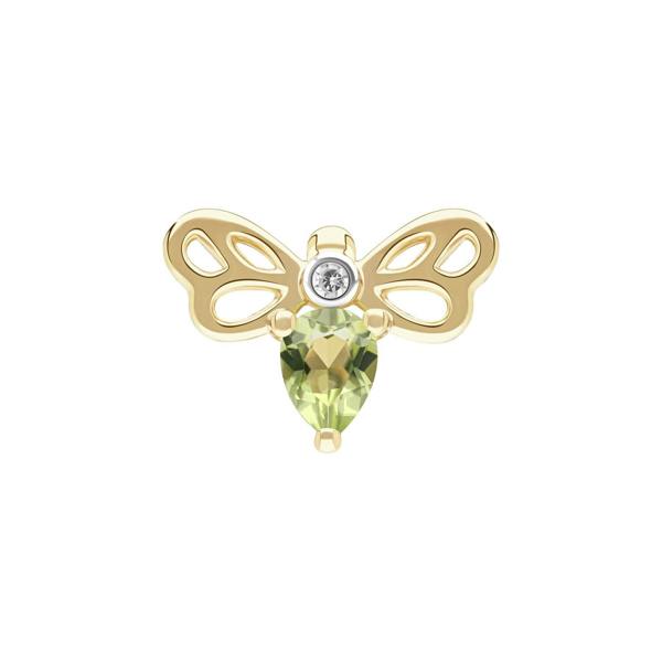 Gemondo Honeycomb Art Nouveau Pear Shape Peridot and Diamond Bee Pin in 9ct Yellow Gold