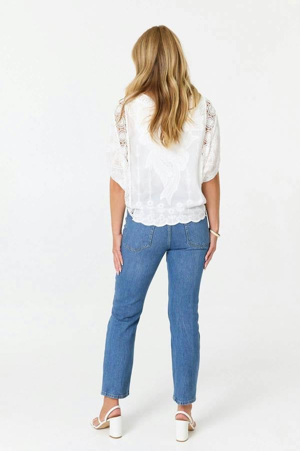 White | Embroidered Crochet Texture Blouse