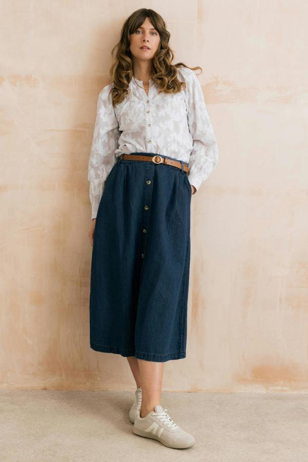 Lily & Me Holly Button Through Denim Midi Skirt