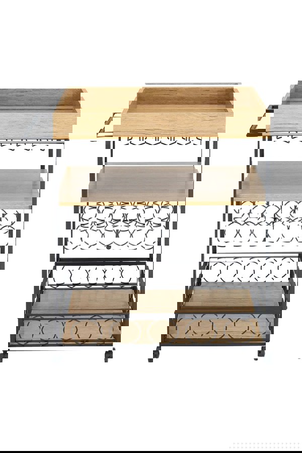 Living and Home 81×40×94cm Metallic Rolling Serving Bar Cart with Wine Rack and Glass Cup Holder