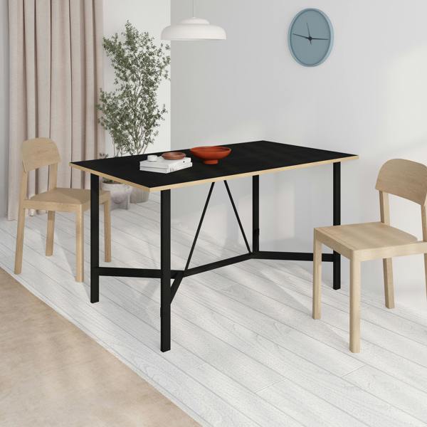 Decortie Modern Dalma Rectangle Dining Table 6 Seater Kitchen Table 140(D)cm w/Metal Legs for Indoor