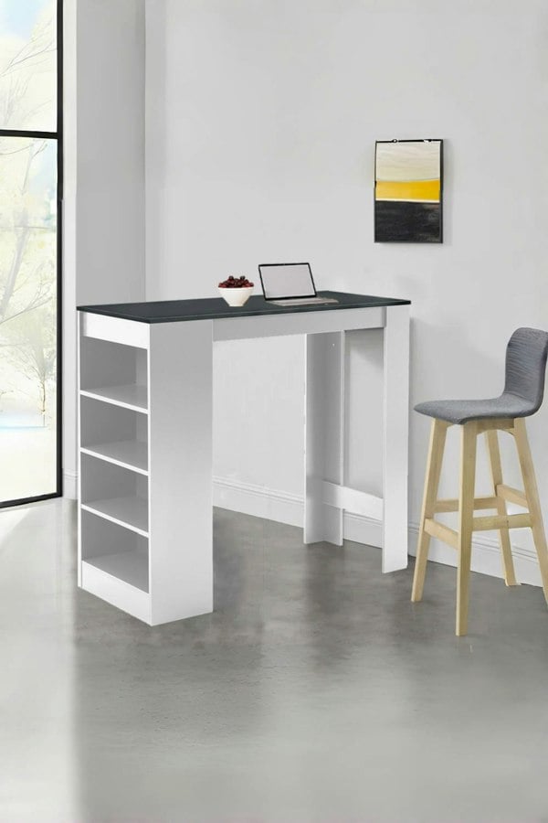 Living and Home Contrast Color Wooden Bar Table Dining Table with Open Shelves
