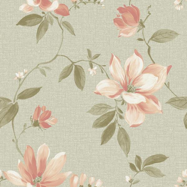 Grandeco Adeline Traditional Floral Trail Fabric Textured Wallpaper, Blush Sage Green