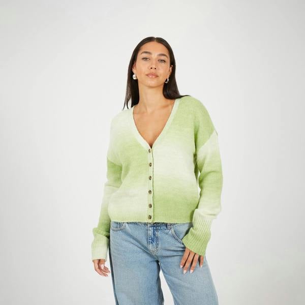Brave Soul Green Button Through Space Dye Cardigan - Green Image 1