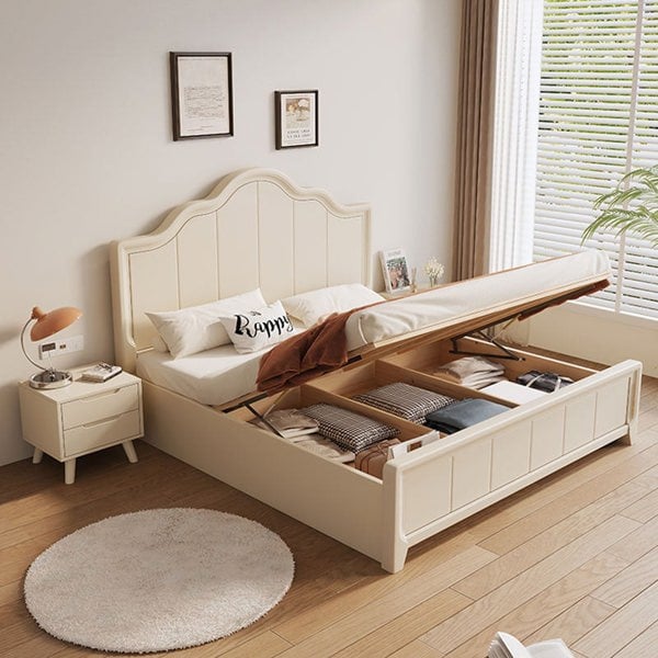 Agnes King Size / Super King Size Bed With Storage, Cream-Weilai Concept-Double-Gas Lift Storage-Weilai Concept