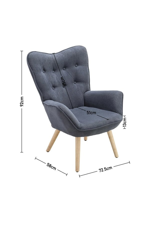 Living and Home Grey Tufted Button Linen Accent Chair with Wooden Legs